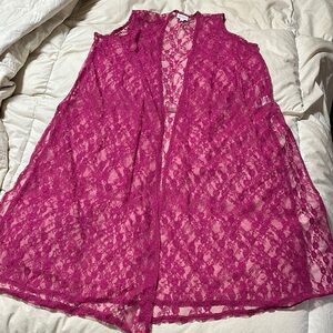 Pink Lace Sleeveless Cardigan
